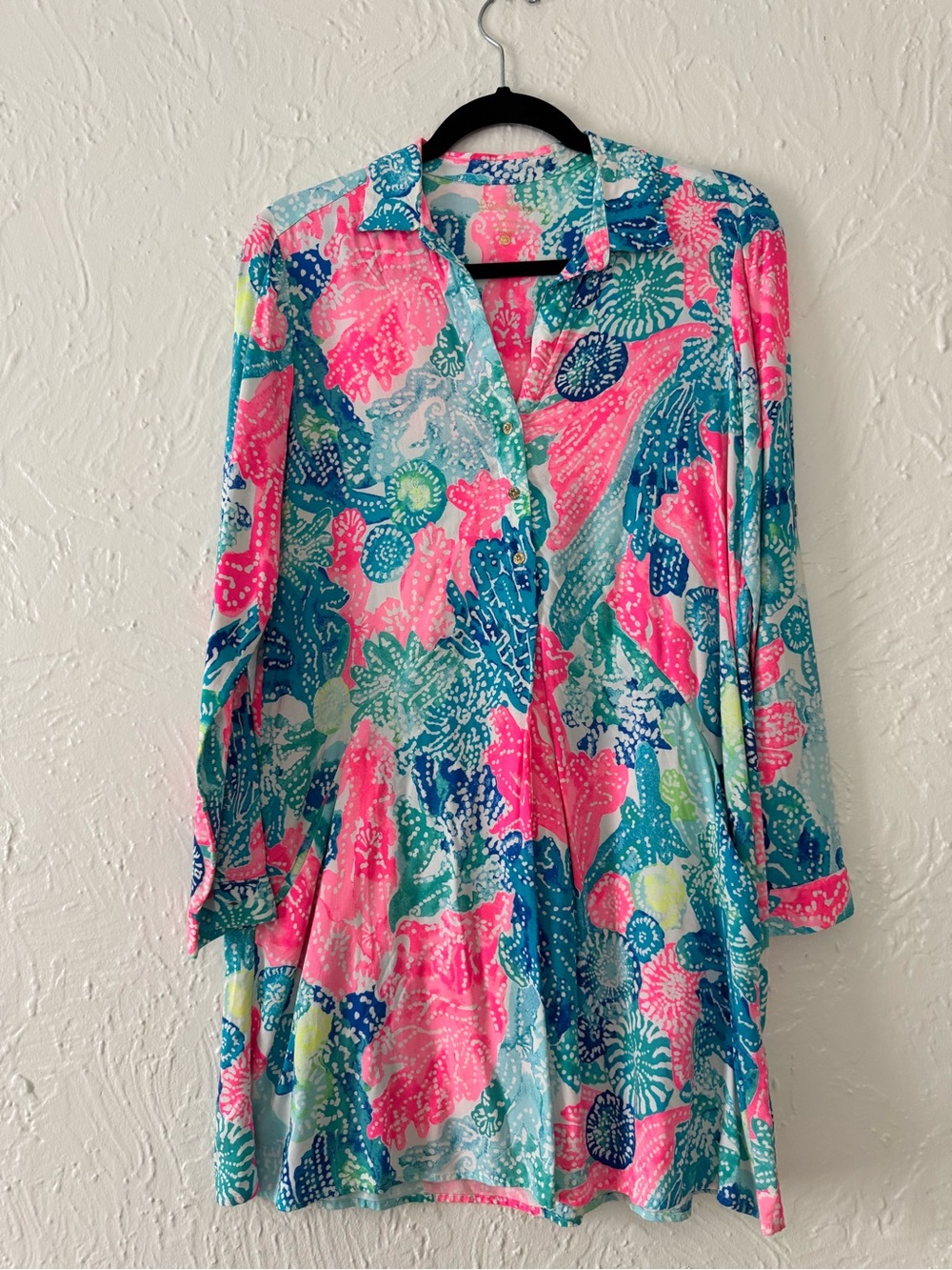 Lilly Pulitzer Pink, Teal & Blue Floral Print Blouse